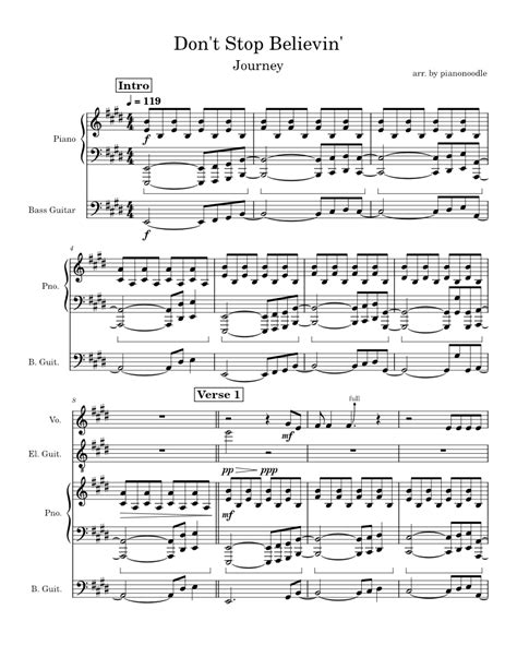 Dont Stop Believin Journey Sheet Music For Piano Flute Guitar Bass Guitar And More