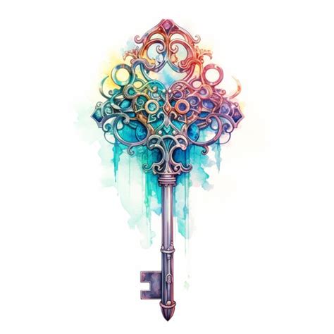 Premium AI Image | A drawing of a key with a colorful background.