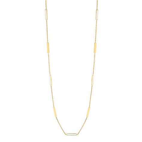 White Enamel & Yellow Gold Bar Station Necklace, 18" | Borsheims