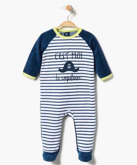 Pyjama à rayures en velours pour bébé Bleu Pyjama Pyjama garçon