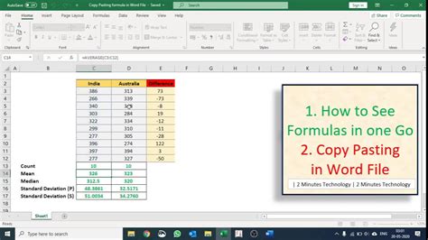 Viewing All Formulas Of Excel Sheet And Copy Pasting In Word Youtube