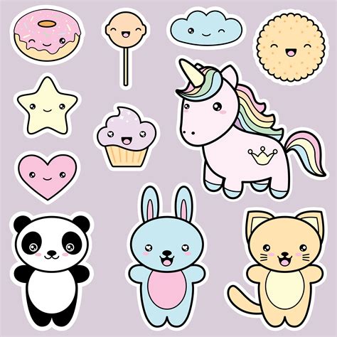 Set Sammlung Von Niedlichen Kawaii Stil Etiketten Download Kostenlos