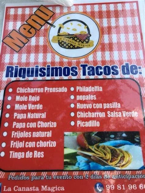 Carta del restaurante La Canasta Mágica Cancun Tacos De Canasta