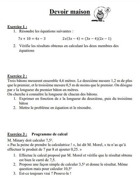 Bonjours j ai un devoir maison de mathématique a rendre pour demain et