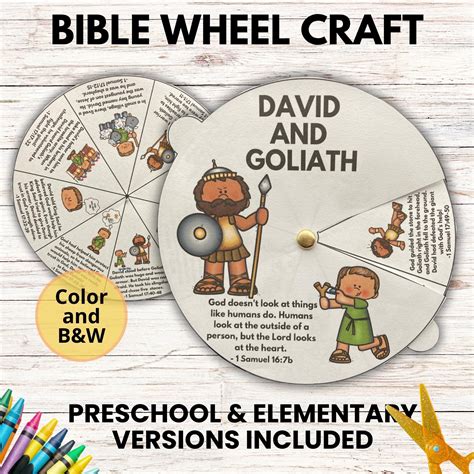 David and Goliath Bible Lesson Teaching Posters and Bible Wheel Craft Bundle, Sunday School and ...