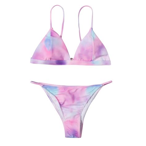Women S Piece Triangle Bikini Set Tie Dye Spaghetti Strap High Cut Bathing Suit Swimsuit