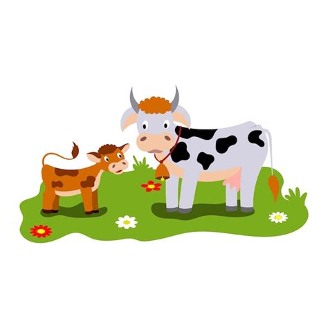 Ilustración de dibujos animados lindo de vaca y ternero de animales de