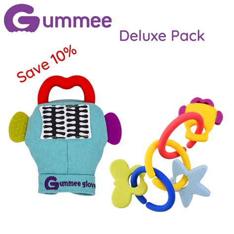 Gummee Deluxe Pack Gummee Glove Turquoise And Link N Teethe