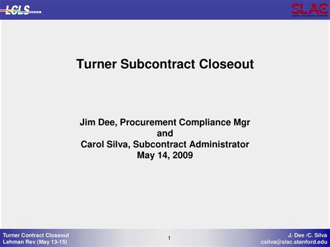 Turner Subcontract Closeout Ppt Download