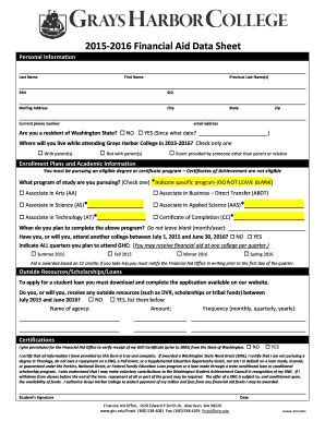 Fillable Online Ghc B B Financial Aid Data Sheet Fax Email