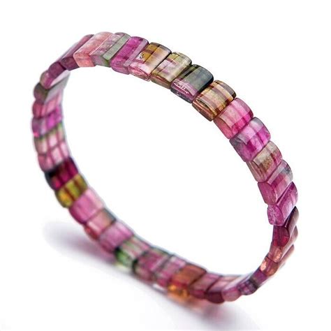 Natural Watermelon Tourmaline Crystal Rectangle Beads Bracelet Aaaaa