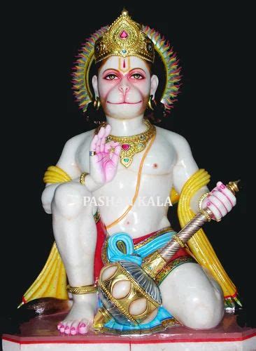 Pashan Kala White Marble Hanuman Statue Sitting For Worship Size