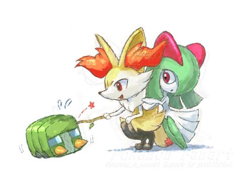 Braixen Kirlia Stick Pokemon Creature Holding Stick Animal Ear Fluff