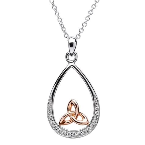 Silver Trinity Knot Stone Set Rose Gold Plated Pendant By Shanore