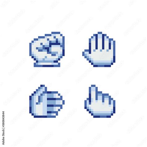 Hand Cursor Pixel Art Set Rock Sign Gesture Hand Pointer Forefinger