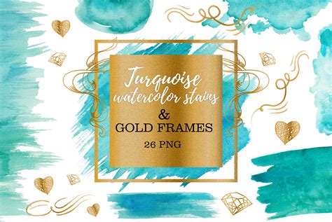 Turquoise Watercolor Stains And Gold Graphic By Rembrantd Ulya