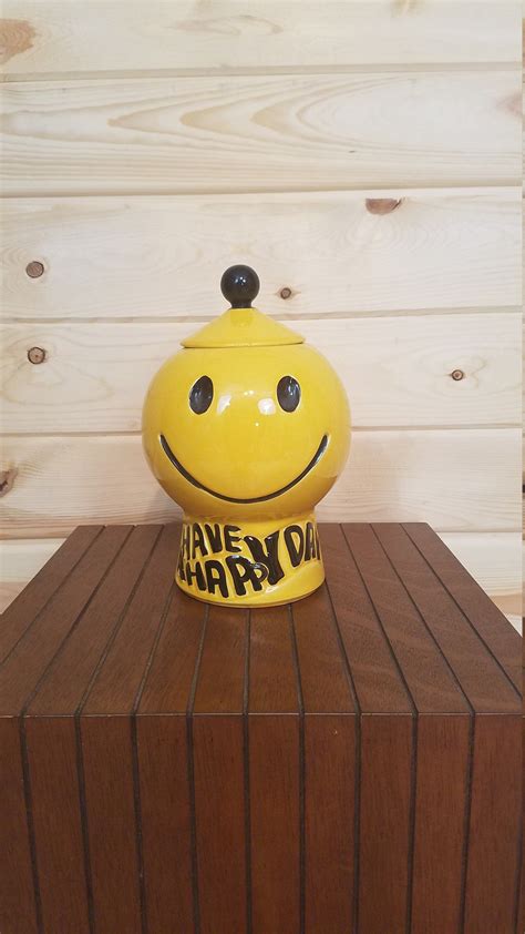 Yellow Mccoy Signed Have A Happy Day Smiley Face Cookie Jar