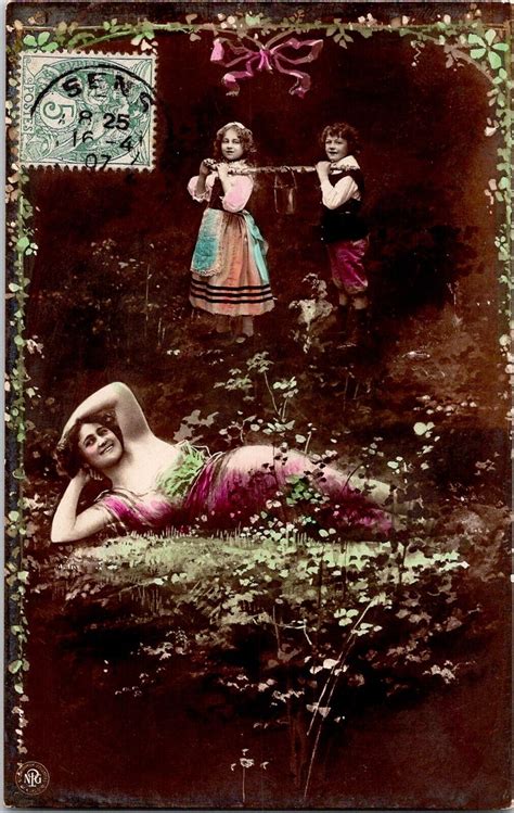 Mm German French Risque Near Nude Woman And Gnomes Original 1910s Photo