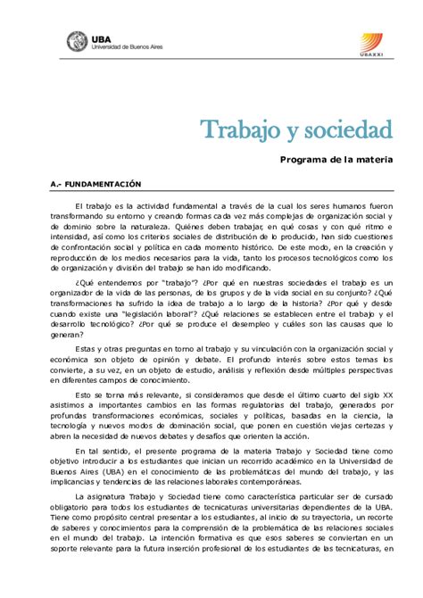 Pdf Trabajo Y Sociedad Programa De La Materia