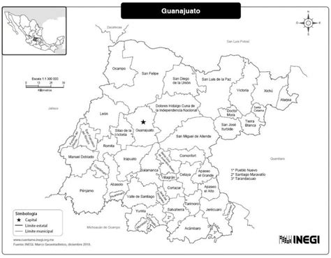 Mapa De Guanajuato Con Nombres A Blanco Y Negro Pdf Descargable En