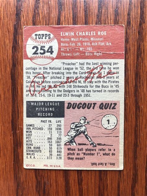 1953 Topps High 254 Preacher Roe Brooklyn Dodgers EBay