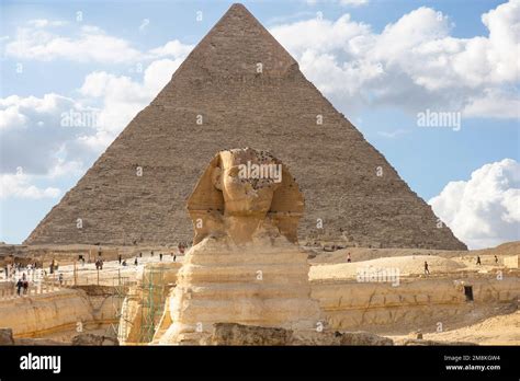 The Great Sphinx And Pyramid Of Khafre Or Of Chephren In Giza Stock