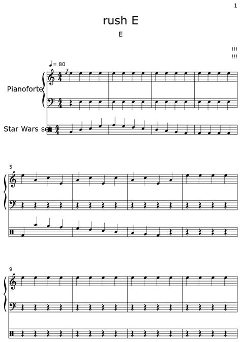 Rush E Sheet Music For Piano Star Wars Set