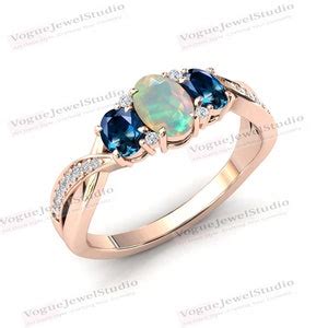 Art Deco Opal Engagement Ring For Women K Gold London Blue Topaz