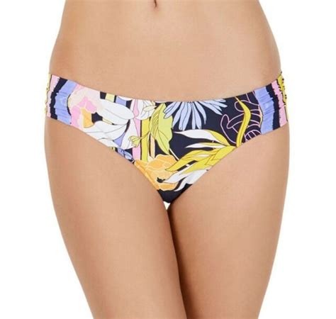 Trina Turk Womens Shirred Side Hipster Bikini Bottom Multi Navy