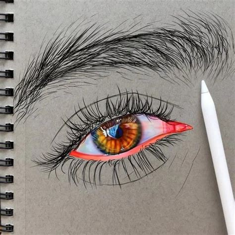 Realistic Eye Drawing with Colorful Irises