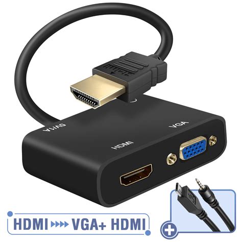 Adaptateur HDMI mâle vers HDMI et VGA Femelles Entrée Audio et Charge