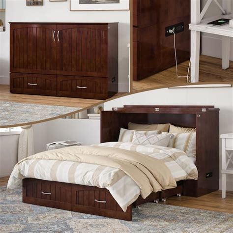 Afi Southampton Full Walnut Murphy Bed Chest With Memory Foam Folding