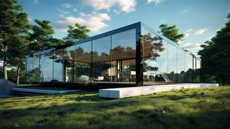 Premium Photo | Modern glass house with minimalist interior set in a ...