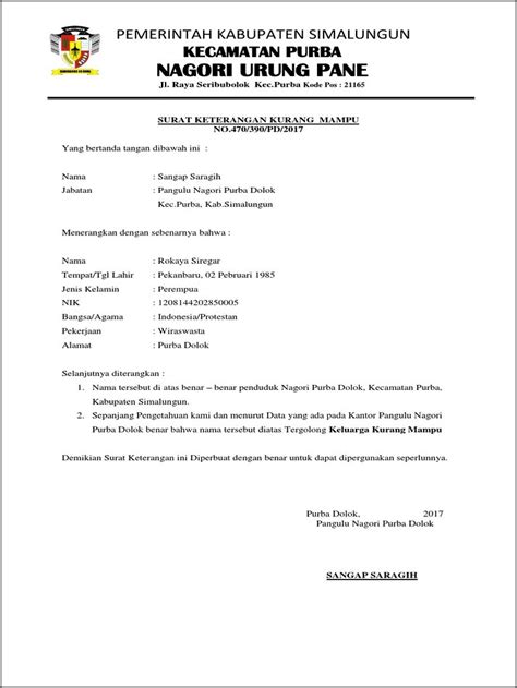 Contoh Surat Keterangan Kurang Mampu Anak Sekolah Dari Desa Surat