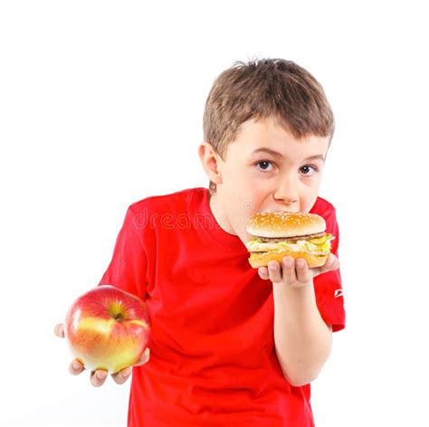 Dieta Gorda De La Hamburguesa Del Niño Del Muchacho Del Niño Que Come