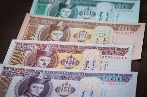 Mongolian Currency Tugrik Money Various Banknotes Stock Photo Image