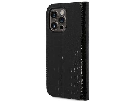 Guess Croco Folio Pasje IPhone 14 Pro Max Hoesje Zwart