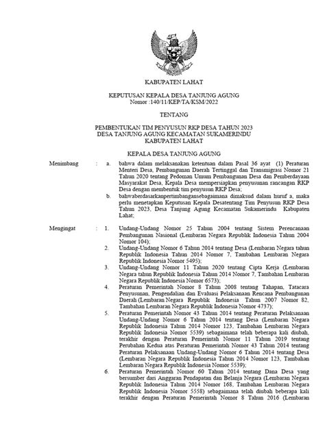 Sk Tim Penyusun Rkp Desa 2024 Pdf