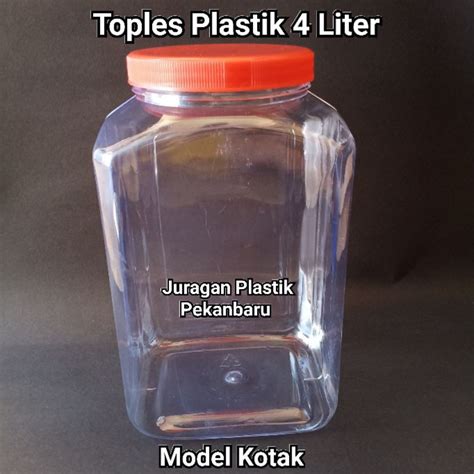 Jual Toples Plastik 4 Liter Model Kotak Tutup Merah Toples Petak