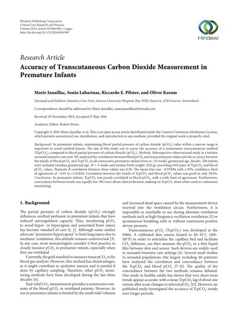 PDF Accuracy Of Transcutaneous Carbon Dioxide Measurement In