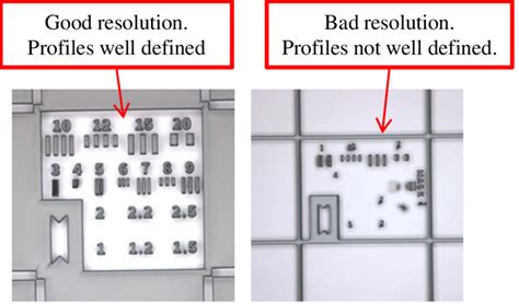 12: Optical microscope image depicting a good resolution (left) and a ...