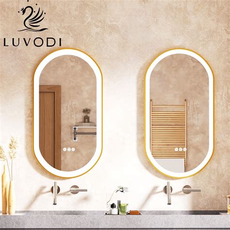 LUVODI Led Lighted Bathroom Mirror Gold Aluminum Frame Anti Fog