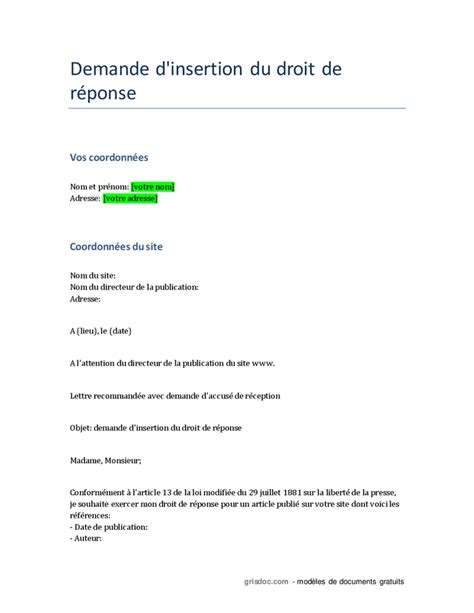 Demande d insertion du droit de réponse DOC PDF page 1 sur 2