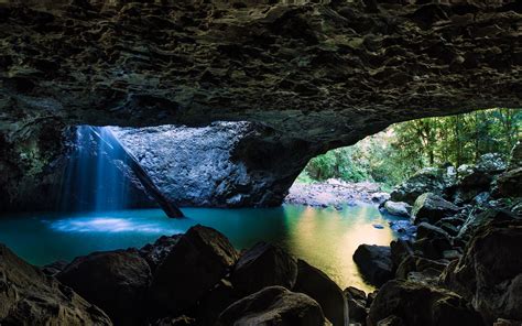 Jungle Rock Cave River Landscape Preview Wallpaper