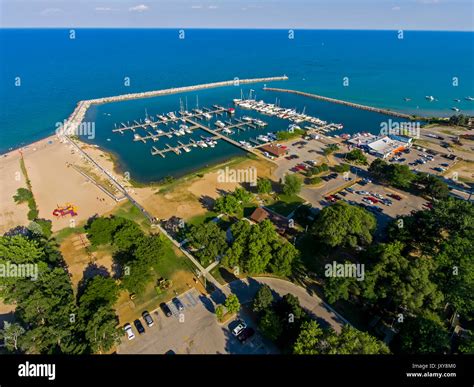 Aerial View Of Lexington Michigan On Lake Huron Showing A Man Made