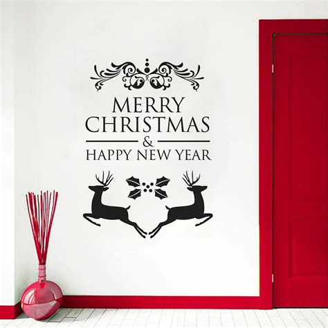 Merry Christmas Wall Sticker Milu Deer Vinyl Wall Decal Removable ...