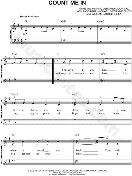 Leeland Count Me In Sheet Music Easy Piano In G Major Download And Print Sku Mn0071799