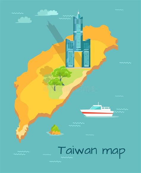 Cartoon Taiwan Map With Famous Tuntex Sky Tower Stock Vector