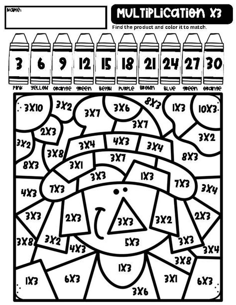 Back To School Multiplication Facts X3 Coloring Activity Worksheets