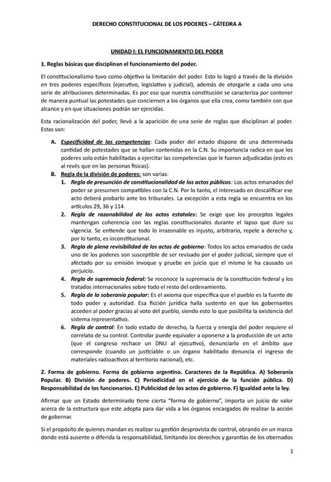 Unidades Poderes preparación a examen UNIDAD I EL FUNCIONAMIENTO